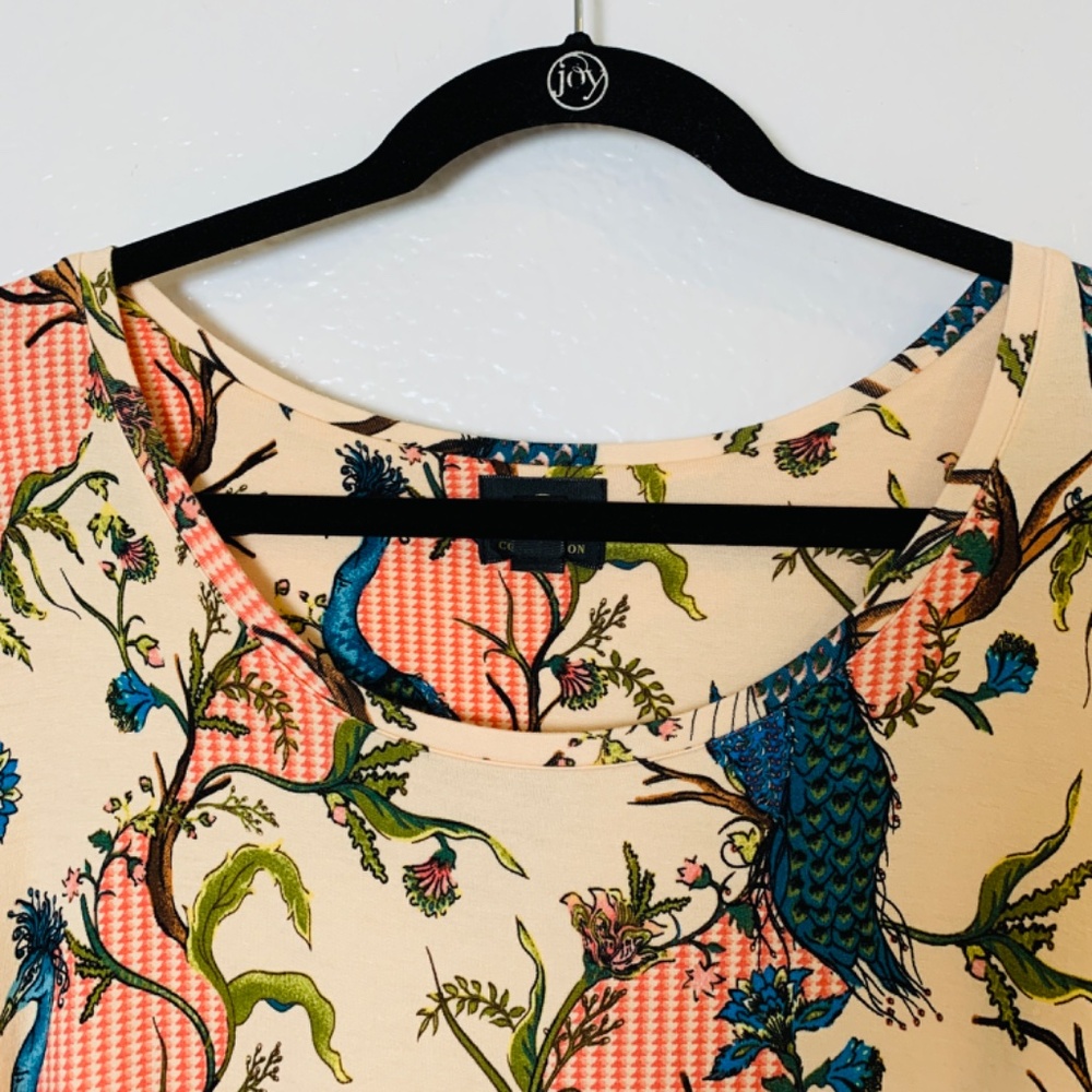 JM Collection Top Womens 2X Peacock Floral Print Shirt Stretchy Whimsical Artsy - Picture 2 of 13